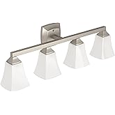 Moen Voss Brushed Nickel Modern 4-Light Dual-Mount Bath Bathroom Vanity Fixture with Frosted Glass, YB5164BN
