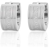 Edforce Stainless Steel Greek Key Wall Pattern Huggie Hoop Earrings