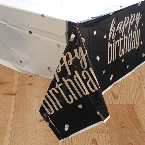 Glitz Black & Silver Happy Birthday Plastic Table Cover (137cm x 213cm) - Perfect Party Decor for Birthday - 1 Pc - Image 3