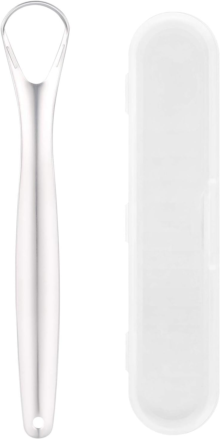 Tounge Scraper, Surgical Stainless Steel Tounge Cleaner for Adults Kids, Bad Breath Treatment, Metal Dental Scraper for Fresh Breath, Reusable with Handy Carrying Store Case by NanTuYo