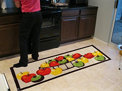 Non Slip Doormat for kitchen, Thin Plushy softness underfoot Italian Inspired Chef Design Fashion Rubber Back, Apple
