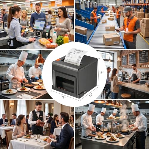 Fuhuihe 80mm Bluetooth POS Receipt Thermal Printer USB Compatible with Windows/Mac Ideal for Restaurants and Retail Stores