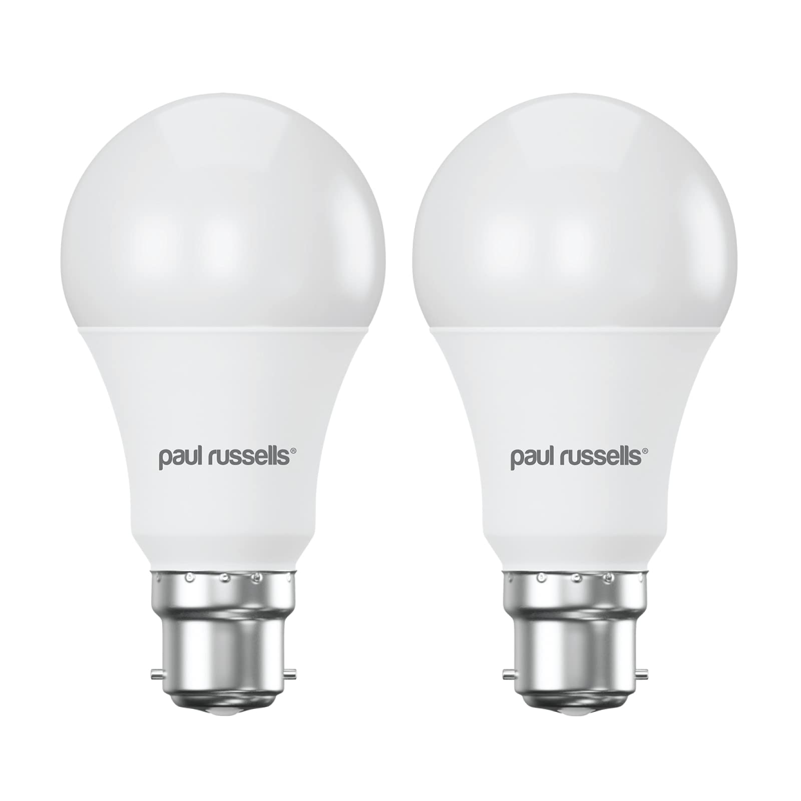 paul russells B22 Bayonet Cap LED Light, 13W = 100W Equivalent Bulb, 1521 Lumens, 6500K Standard BC A60 LED GLS, Bright Large Energy Saving Non-Dimmable Lightbulbs - Daylight Frosted - 2 Pack