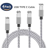 USB Type C Cable, VPR [4 Pack 3ft/6ft/6ft/10ft] Nylon Braided Type A to C Data Charging Cable for Samsung Galaxy S8/ S8+ Plus, Note 8, Z981, LG G6 G5, Nintendo Switch, Nexus 6P 5X (Silver White)