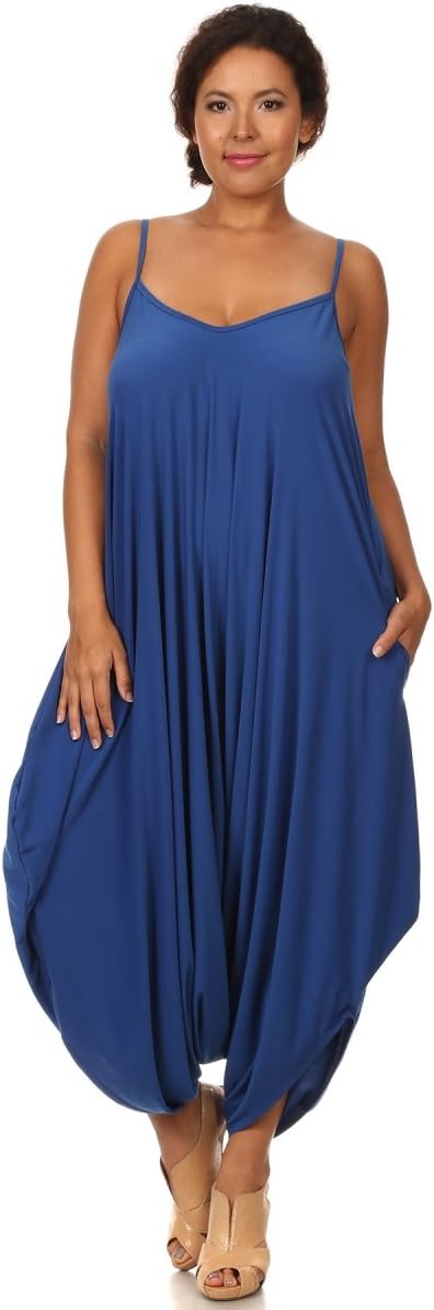 PB COUTURE Womens Plus Size Spaghetti Strap V Neck Loose Fit Harem Jumper Overall