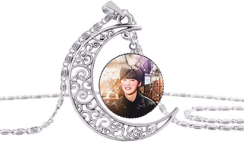 HuamaoJC KPOP Stray Kids Sweater Necklace Time Gem Half Moon Necklace Super Cute HD Picture Printing Pendant Necklace Boys Girls Hot Gifts for Fans Christmas Valentine's Day
