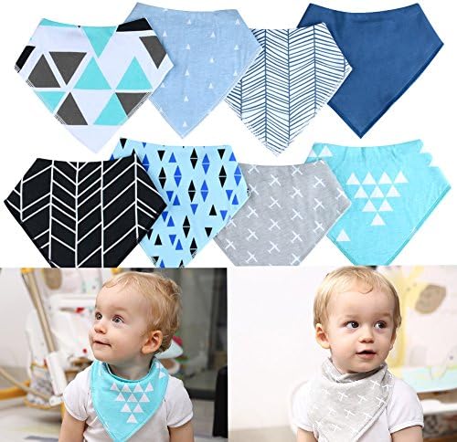 8-Pack Baby Boy Bandana Drool Bibs for Drooling and Teething by Whellen Organic Cotton Soft Adjustable
