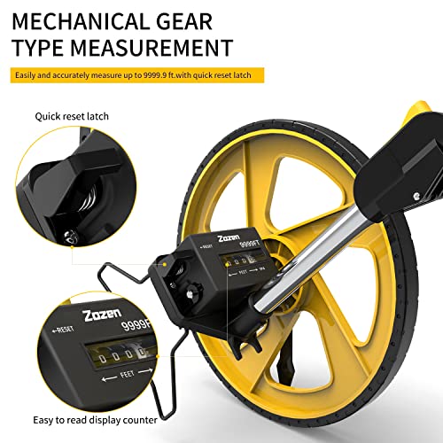 Zozen Measuring Wheel in Feet and Inches, Collapsible with One key to