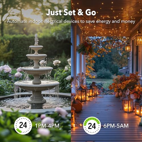 BN-LINK 24 Hour Heavy Duty Mechanical Timer, Outdoor Timer Outlet Waterproof with 30 Minutes Intervals, 2 Grounded Outlets for Christmas Lights Pool Pump,15A 1/2HP, ETL Listed