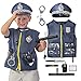Next Milestones Kids Police Costume Toy 10 Pcs with Police Officer Hat, Handcuff, Vest, Walkie Talkie, Flashlight, Baton - Kids Police Halloween Costume Dress Up for Boys and Girls