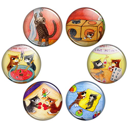 Button Bistro Women's Mischievous Cats 1.25 inch Pinback Button Set Badges Pins
