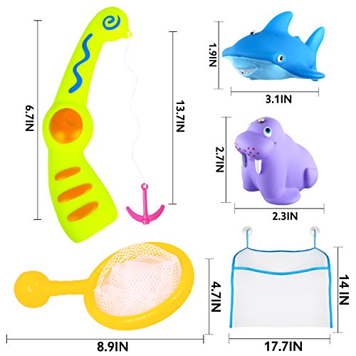 Bath Toy,13 Pcs Magnetic Fishing Game and Floating Squirt Water Toys with Organizer Bag for Boys Girls, Education Toy for Children, Toddlers, Kids Bathroom Bathtub Bathtime Swimming Pool Party Favors