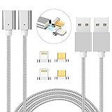 Zrse Magnetic Braided USB Charging Cable [2 in 1] Lightning to & Micro USB Charger Data Transfer Line 6 Feet for iPhone X 8 7 7plus 6s 6plus 5s 5 and Android Devices (Silver 2 Pack)