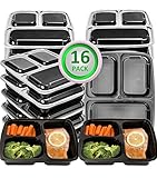 16 Pack Meal Prep Containers 3 Compartment-Plastic Food Storage Containers with Lids,BPA Free,Microwave,Dishwasher Safe-Reusable Bento Lunch Boxes Containers for Portion Control,21 Day Fix