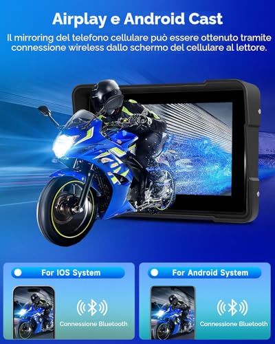 Rimoody Wireless Carplay Motorbike Ships Android Car, 7 Inch Touchscreen Portable Car Radio for Motorbikes, Wireless Carplay Display with Airplay/Android Cast/Dual Bluetooth/Navigation/IP67 Waterproof