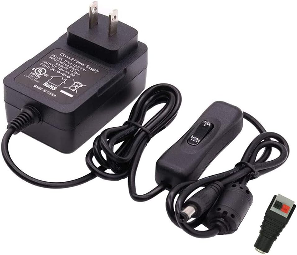 12V 2A Power Adapter with Inline on Off 24W Switch Supply with 5 Selectable Plugs