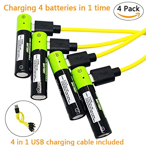 USB Rechargeable Batteries AA Cell Battery Pack 1250mAh High Capacity with Micro USB charging cable （4 pack)