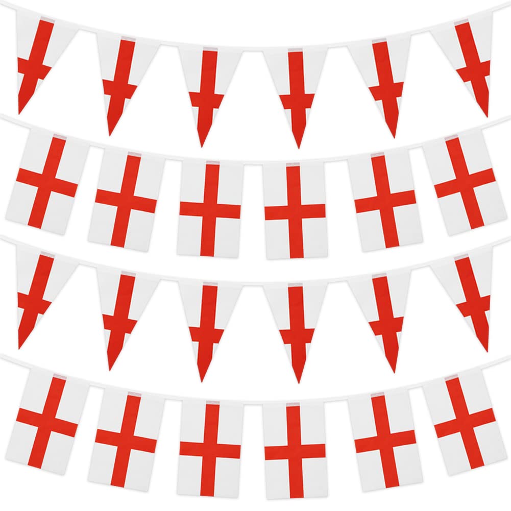2 Pack England Flag Bunting,UK 2022 World Cup England Rectangular and Triangle Flag Bunting Banner,Total 60 Pcs 65ft Union Jack Flag String Indoor Outdoor Banner for National Day Party Decoration