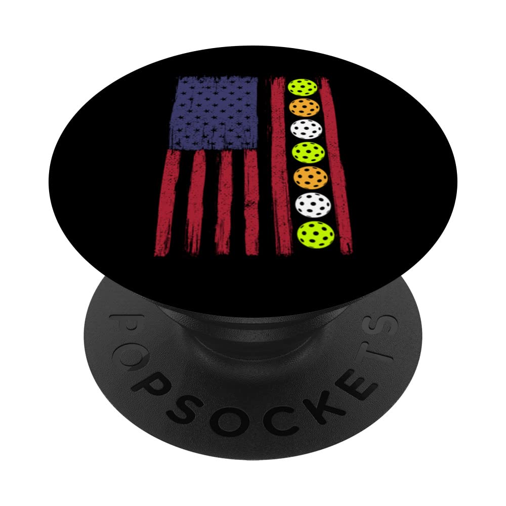 PICKLEBALL GIFT, PICKLEBALL LOVERS, PICKLEBALLS ON US FLAG PopSockets Swappable PopGrip