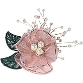 Dainty Mesh Shell Pearl Flower Brooch Pin for Women Girls Fashion Fabric Green Leaf Crystal Acrylic Ball Bead Peony Lapel Hair Pins Dainty Anniversary Christmas Party Dress Accessories Jewelry