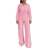 Elainone Pants Sets Women 2 Piece Outfits Long Sleeve Button Down Drawstring Shirt and Wide Leg Pants Matching Set