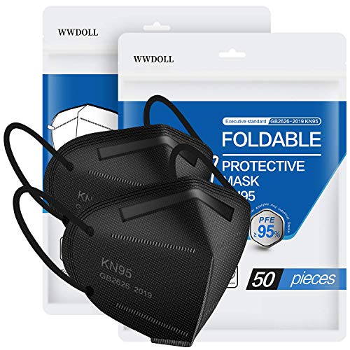KN95 Face Mask 100 Pack, WWDOLL Black KN95 Mask 5Layer Breathable Mask