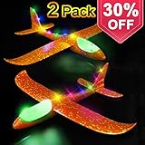 Glider Airplane Model Jet Kit, 2 Pack LED Light Up Glider Airplanes Toys for Kids, Manual Throwing Foam Glider Plane for Boys Girls Outdoor Sport Game Flying Toys Gifts for Kids Outdoor Plane
