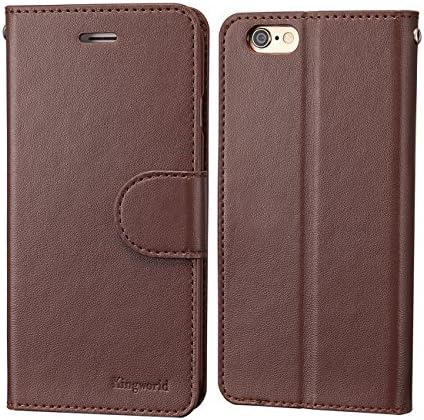 iPhone 6plus Case, KINGWorld Premium Flip Wallet Book Cover with [Credit Card Holder] Card Pockets [Kickstand] [Money Pouch] for iPhone 6s Plus &amp; iPhone 6 Plus(Brown)