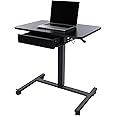 CLATINA Mobile Laptop Standing Desk, Height Adjustable Teacher Podium with Lockable Wheels, Adjustable Work Table with Drawer, Computer Cart Overbed Table for Home Office Classroom, Black