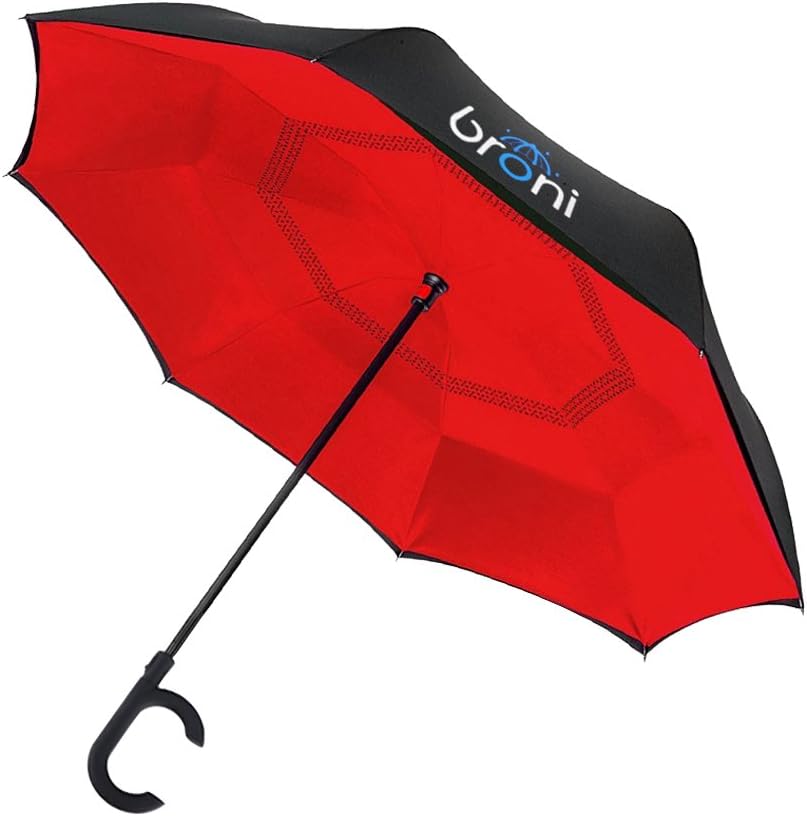 Broni Automatic Close Inverted Umbrella Windproof by Reverse Umbrella with Gift Box Crimson Red