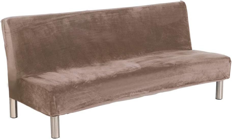 SHZONS Plush Sofa Cover, Solid Color Plush Thicker Folding Anti-Slip Armless Sofa Futon Cover for Patio Couch Bench