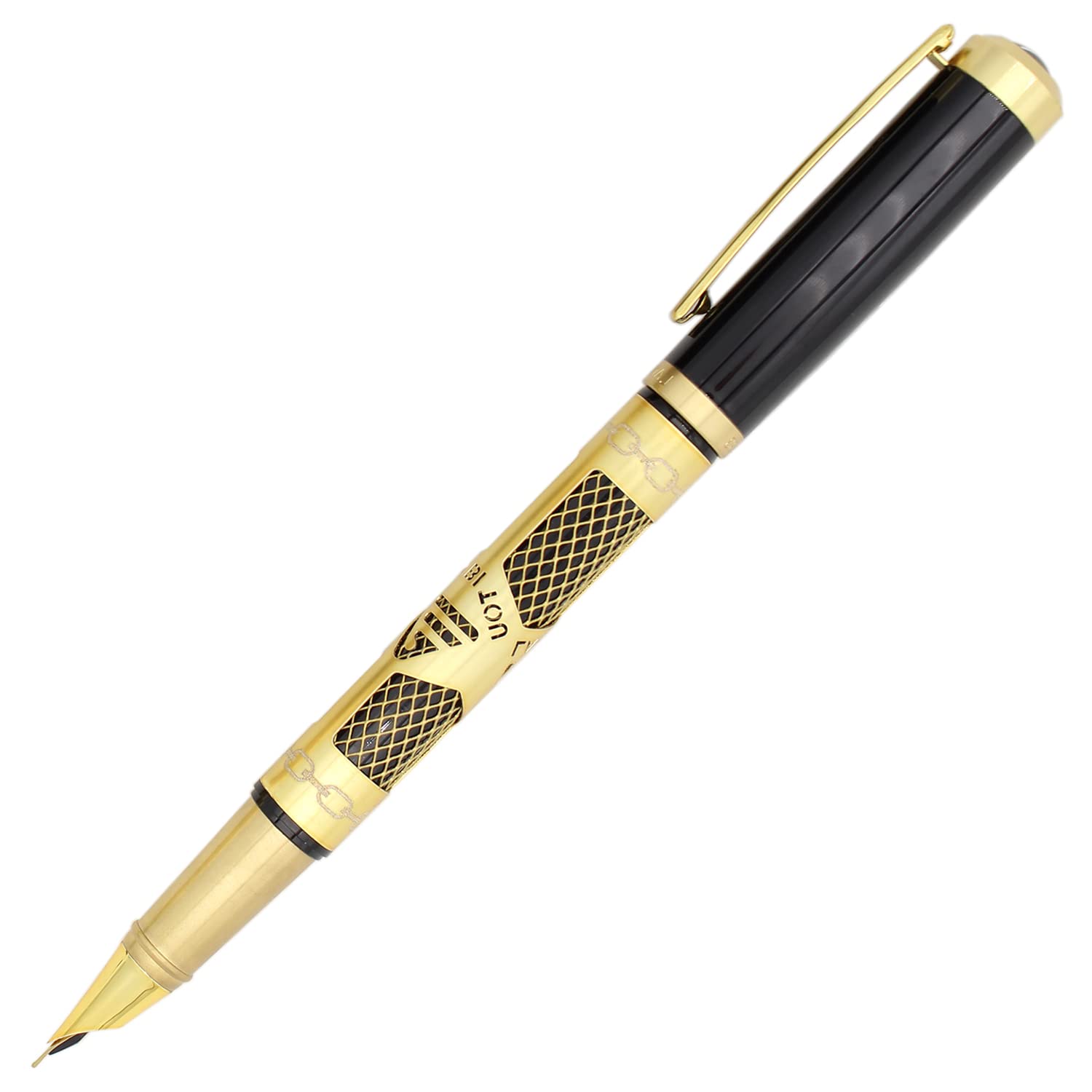 Gullor Metal Cutout Fountain Pen with with Converter and Gift Box, Extra Fine Nib, Gold