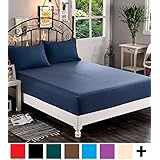 Elegant Comfort Premium Hotel 1-Piece, Luxury & Softest 1500 Thread Count Egyptian Quality Bedding Fitted Sheet Deep Pocket up to 16inch, Wrinkle and Fade Resistant, King, Navy Blue