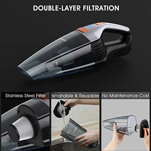 SUAOKI Handheld Vacuum Cordless, 6.5Kpa Hand Vacuum Cleaner with 14.8V Li-ion Battery Powered Rechargeable Quick Charge Washable Double Filter Stainless Steel, Dry Vac for Home, Carpet, Car, Hard Floo