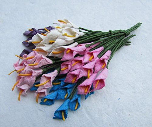 25 pcs mini calla lilly mixed 5 color Mulberry Paper Flower 8 mm scrapbooking wedding doll house supplies card