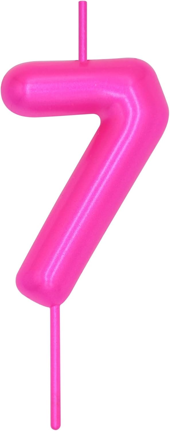 Candles & Holders - DERVENTA Birthday Candles Numbers Pink 2.36 inch Party Cake Topper 1 Piece (Number 7 Pink)