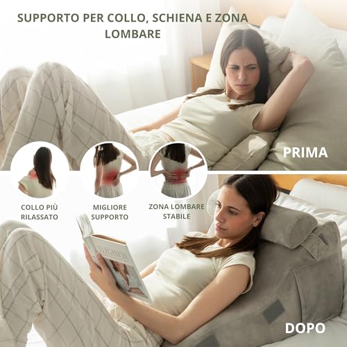 RELIVY - Bed Back Cushion and Reading Pillow | Anti-Reflux Wedge Pillow Adults Ergonomic - Sofa Back Cushion with Washable Cover and Neck Support