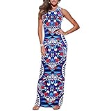 Soly Tech Women Slim Long Maxi Boho Evening Party Dress Beach Printed Sundress