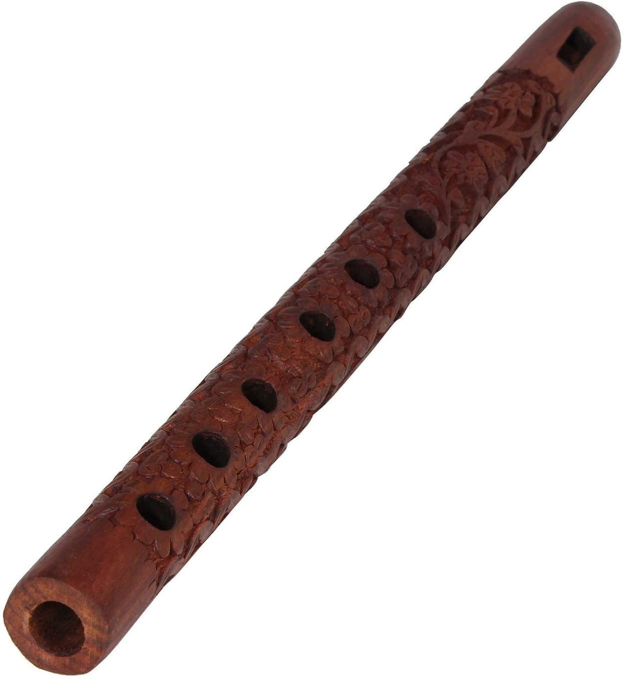 Traditional Hand Carved Wooden Flute, Great Sound Indian Musical Instrument, Brown Color, 33 cm
