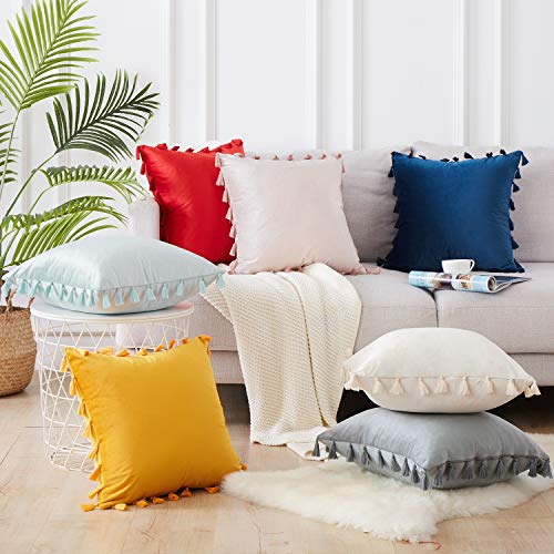 Topfinel Decorative Throw Pillow Covers 18 x 18 Set of 2,Boho Tassel