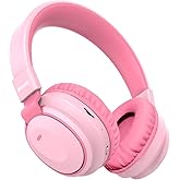 Mokata Kids Headphones Bluetooth 5.3 Wireless Lightweight Fast Charging 68 Hours Play Time Volume Limited 85/94dB Over Ear Foldable with Built-in Mic for Toddler Boy Girl Tablet Pad Pink