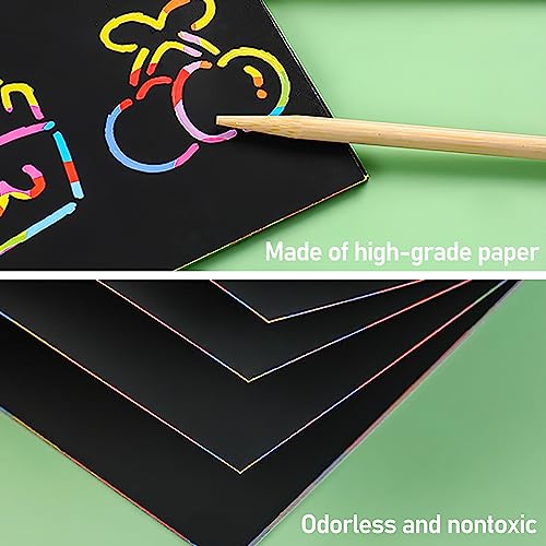 Koogel Scratch Paper Art Set, 50PCS Rainbow Magic Scratch Paper for Kids Scratch Off Art Crafts for DIY Crafts Birthday Gift