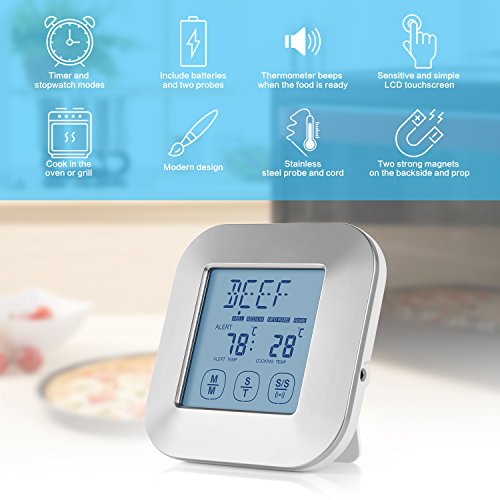 Benewell Touchscreen Digital Electronic Food Cooking Meat Thermometer for Christmas BBQ Oven Grill Smoker Kitchen with Timer Alarm