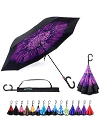 Auto Open Reverse Folding Umbrella for Rain, Sun & Car with Carrying Case - Windproof & UV Protection Umbrellas for Women and Men, C Hook Handle for Travel, Golf & Sports