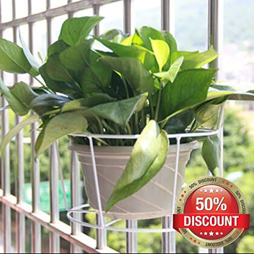 SHNUM Hanging Plant Iron Racks Balcony Round Flower basket Flower Pot Rack Railing Fence Outdoor (white)