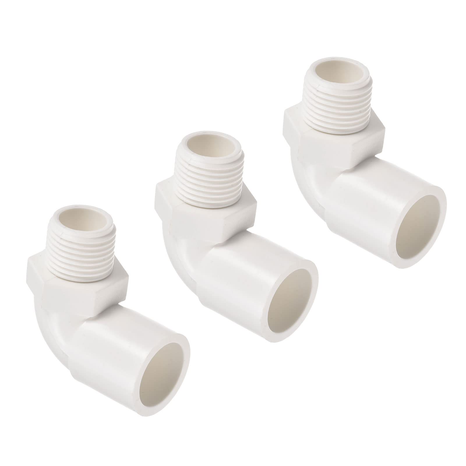 M METERXITY 3 Pack G1/2 Male Thread Pipe Fitting - PVC Water Tube Connector Adapter, Elbow Coupling, Apply to Outdoor/Garden/Swimming Pools (0.79 Inch, White)
