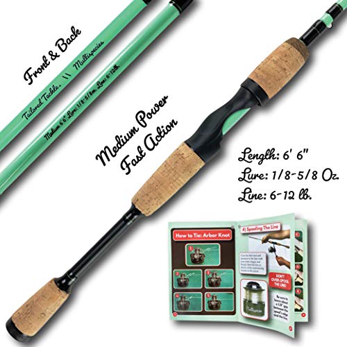 Tailored Tackle Universal Multispecies Rod and Reel Combo Fishing Pole | Freshwater & Inshore Saltwater | Poles 6 Ft 6 in Rods Medium Fast Action | Spinning Reels 7BB | Combos L & R Handed