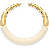 WOWORAMA Chunky Choker Statement Necklace for Women Round Two Tone Mixed Metal Choker Necklace Heavy Bold Open Cuff Necklaces Beige Green Gold Collar Bib Necklaces