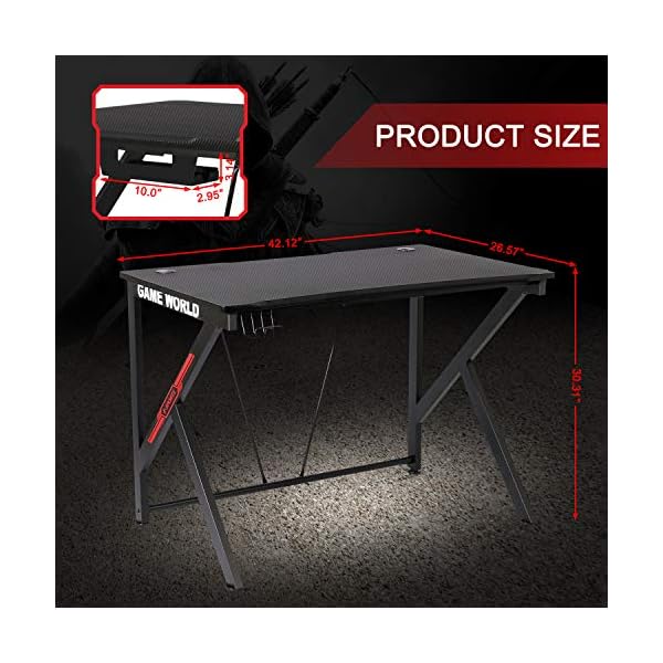 LYNSLIM Ergonomic Gaming Desk 42” K Shaped Computer Table for Home Office Gamer Workstation