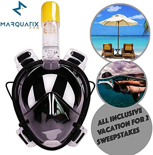 Marquatix Pro Full Face Mask for GoPro Panoramic Design. 180Ëš View Anti-Fog Anti-Leak Tubeless Technology Prevents Gag Reflex with Built-in Ear Plugs (Black, S/M)